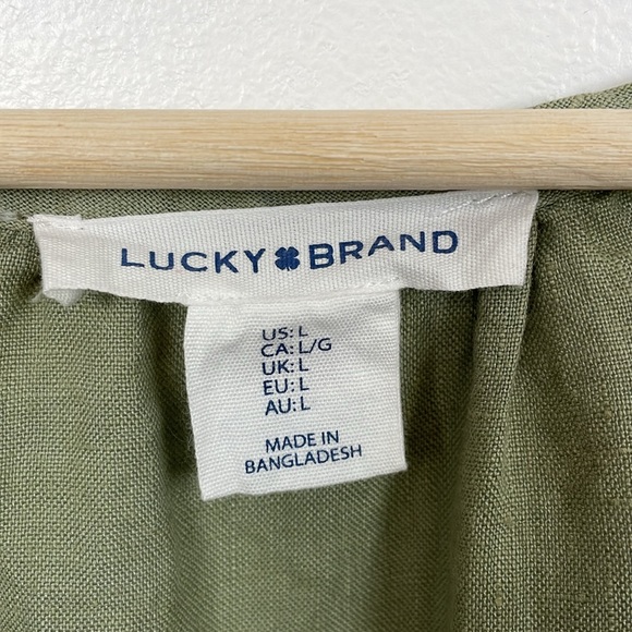 Lucky Brand Linen Sleeveless Pullover Tiered Lace V Neck Sage Green Womens L - Picture 9 of 9